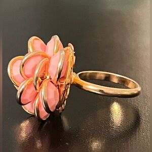 Vintage Gold Tone Pink Floral Cluster Statement Cocktail Ring
